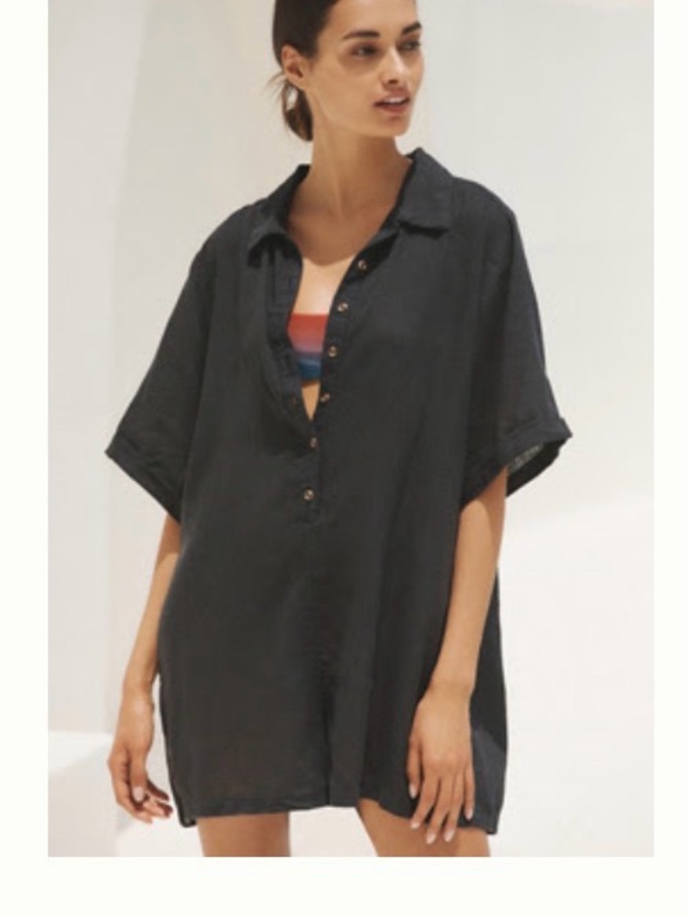 BY ANTHROPOLOGIE SHORT-SLEEVE COLLARED LINEN ROMPER
